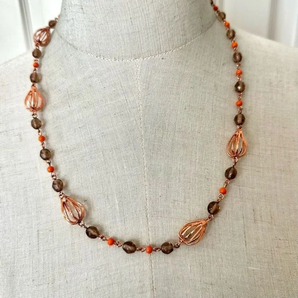 Rose gold  tone orange beaded necklace